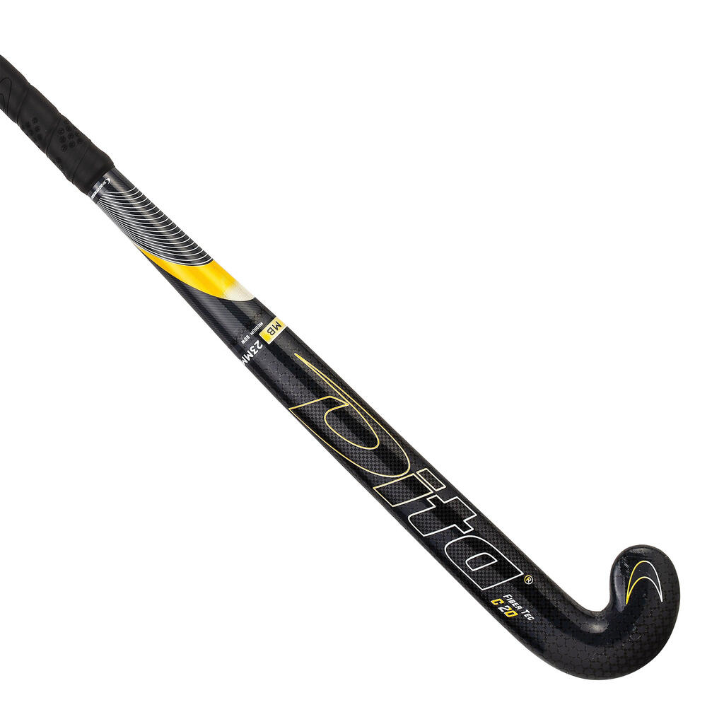 Kids' 20% Carbon Mid Bow Field Hockey Stick Fibertec C20 - Black/Gold