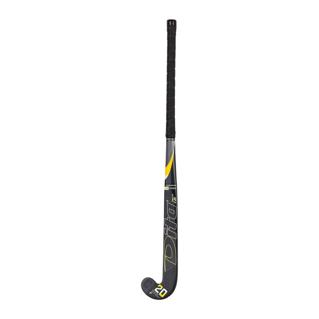 Kids' 20% Carbon Mid Bow Field Hockey Stick Fibertec C20 - Black/Gold