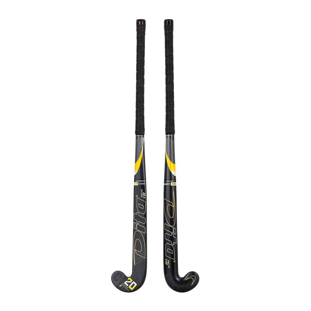 Kids' 20% Carbon Mid Bow Field Hockey Stick Fibertec C20 - Black/Gold