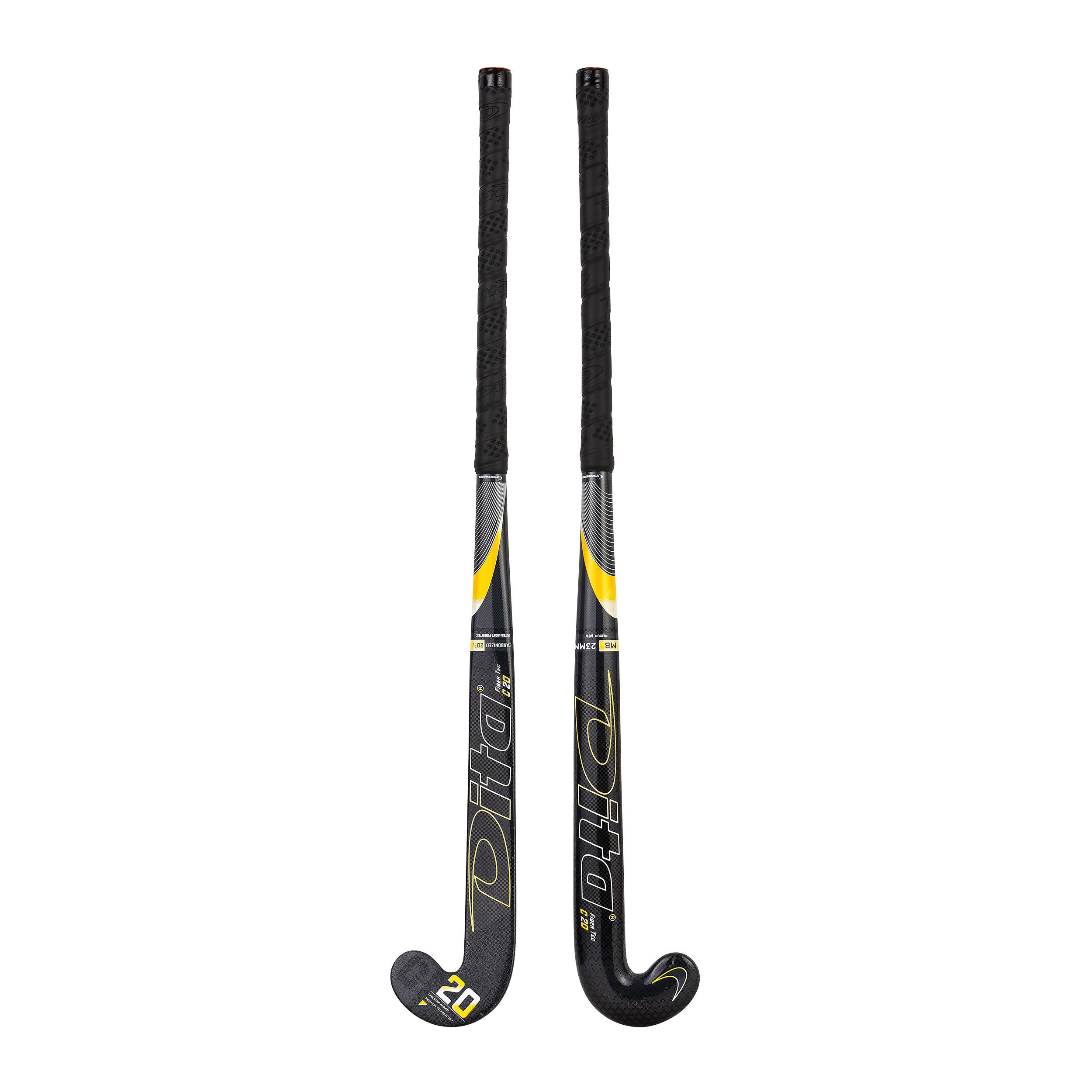 Teens' 20% Carbon Mid Bow Field Hockey Stick Fibertec C20 - Black/Gold 4/10