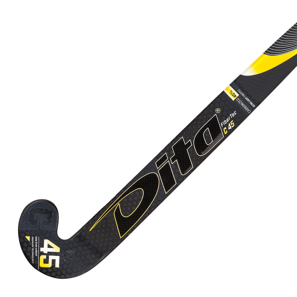 Feldhockeyschläger FiberTecC45 Low Bow 45% Carbon schwarz/gelb