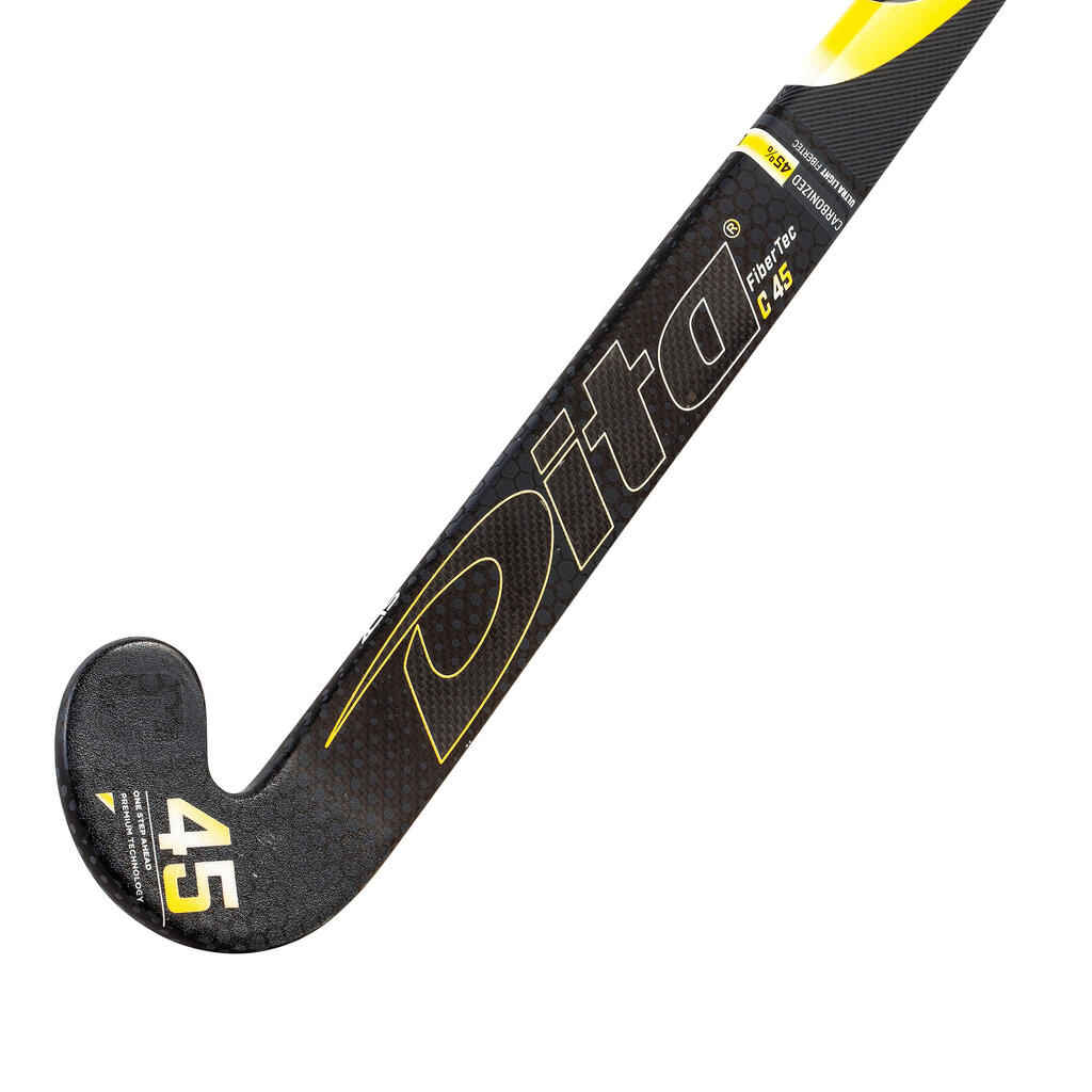 Adult Intermediate 45% Carbon Low Bow Field Hockey Stick FiberTec - Black/Gold