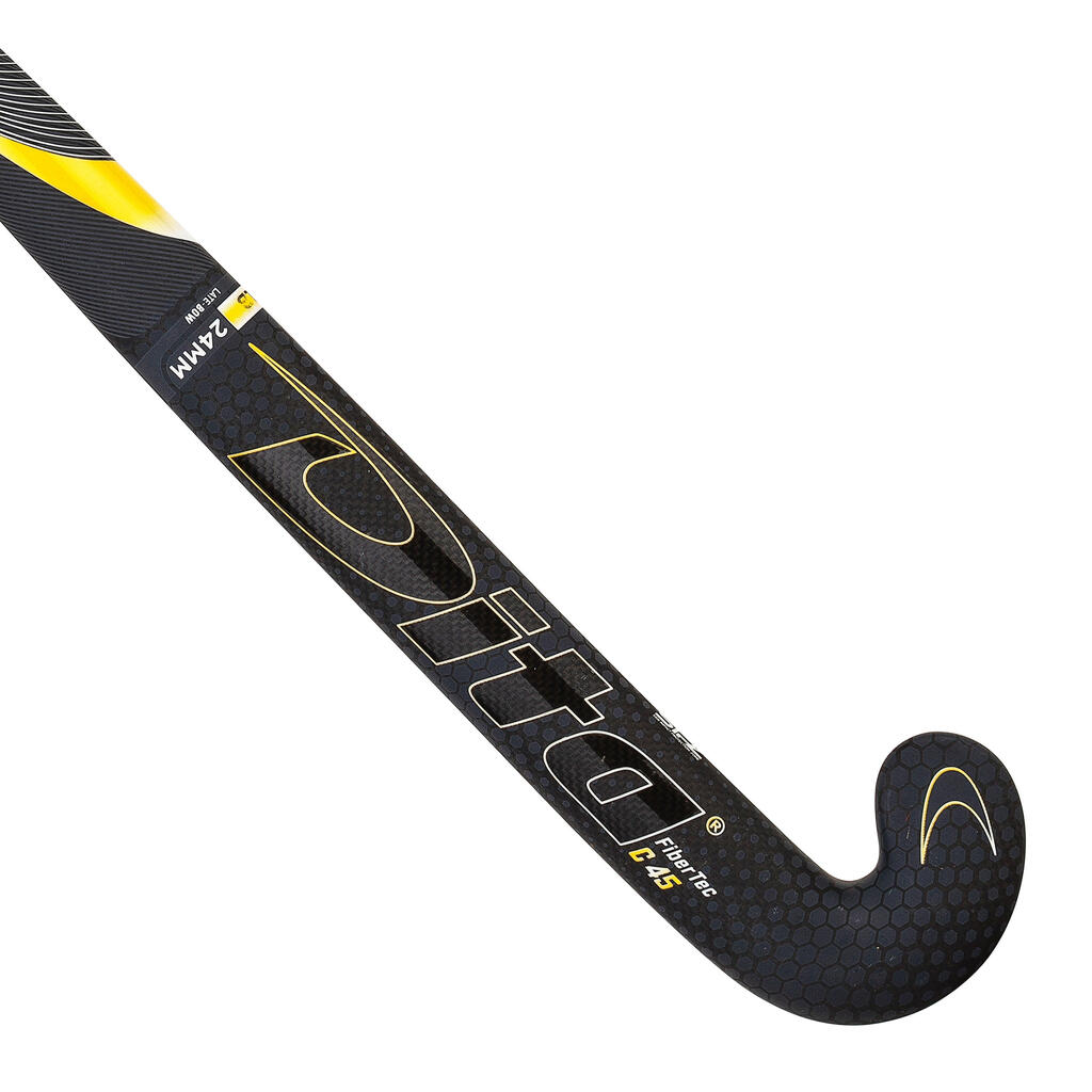 Adult Intermediate 45% Carbon Low Bow Field Hockey Stick FiberTec - Black/Gold