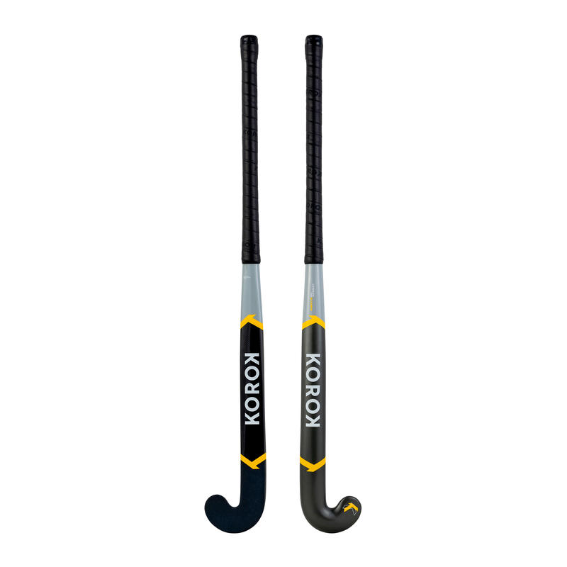 Adult Intermediate 30 Carbon Low Bow Field Hockey Stick FH530 Grey/Yellow Decathlon