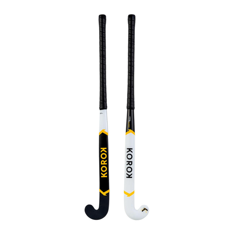 Stick de hockey sur gazon adulte confirmé low bow 60% carbone FH560 blanc jaune