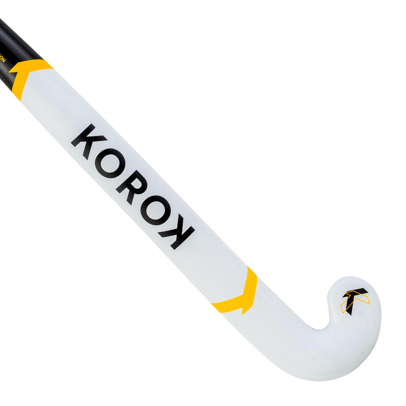 Hockeystick voor gevorderde volwassenen low bow 60% carbon FH560 wit/geel