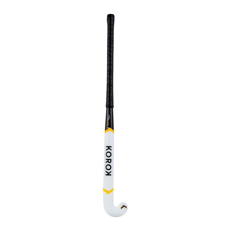 Stick de hockey sur gazon adulte confirmé low bow 60% carbone FH560 blanc jaune