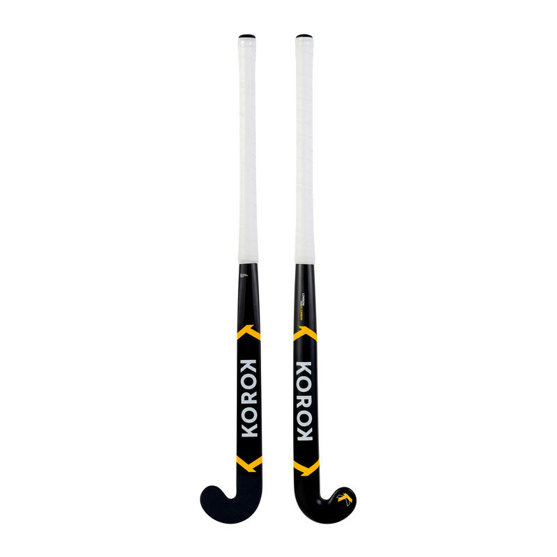 Kids' 20 Carbon Low Bow Field Hockey Stick FH920 Black/Yellow Decathlon