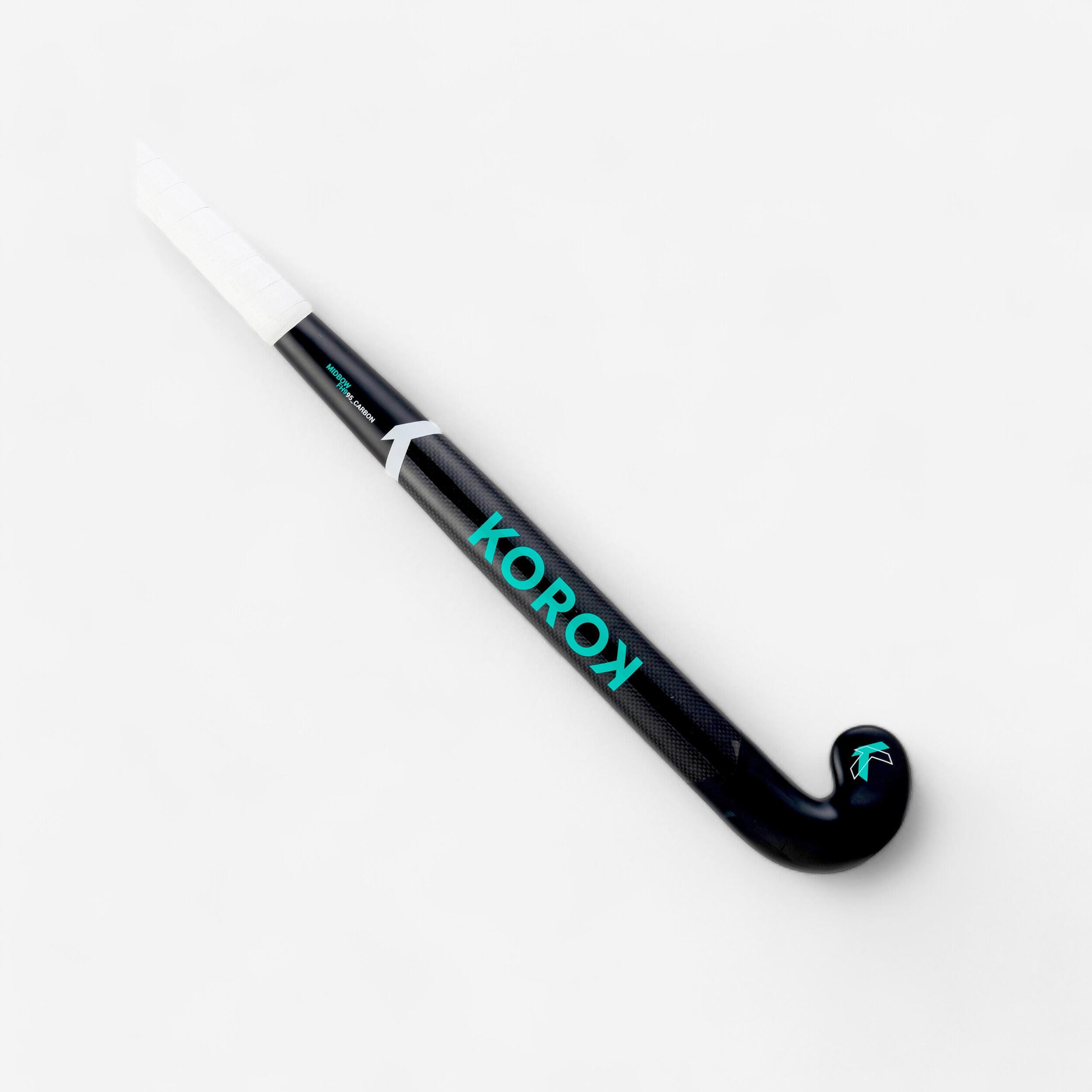Korok - Stick De Hockey Sur Gazon Adulte Expert Mid Bow 95% Carbone Fh995 Noir Turquoise - Stick De Hockey - Hockey Sur Gazon - Blanc-noir-vert - 37.5
