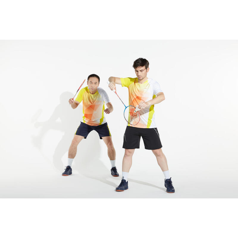 PÁNSKÉ BADMINTONOVÉ BOTY BS590 MAX CONFORT MODRO-ORANŽOVÉ 