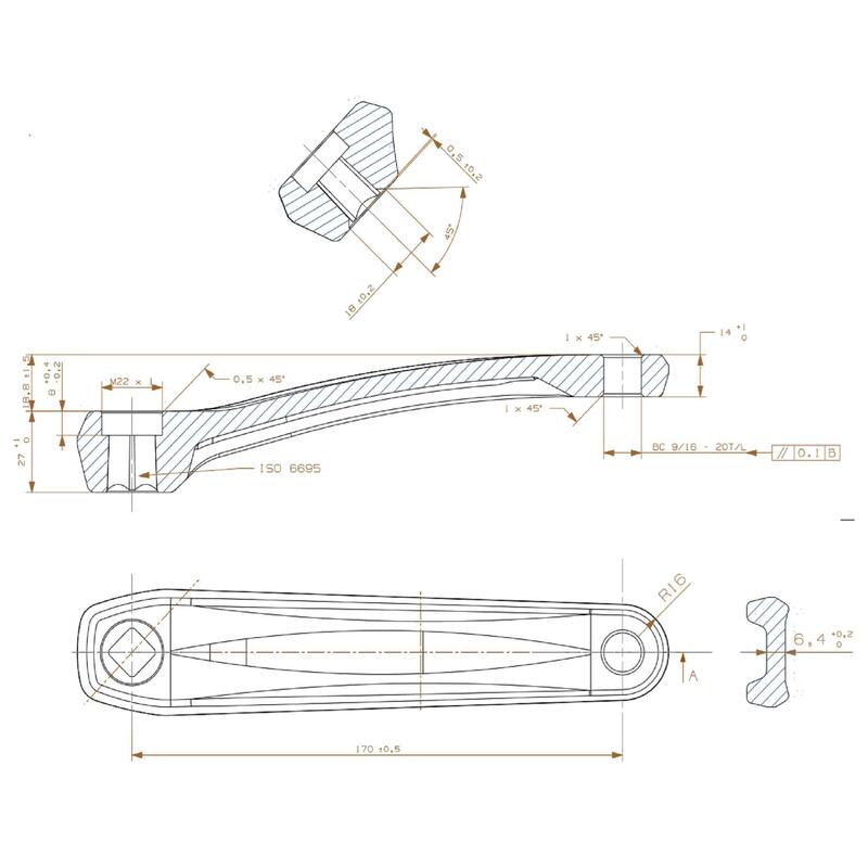 Mechanizm korbowy jednoblatowy 38T oś kwadratowa 170 mm