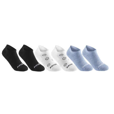 Čarape za sportove s reketom RS160 niske dječje 6 pari crno-bijelo-plave