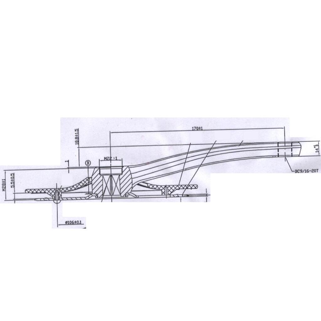 Kurbelgarnitur einfach 36 Zähne 170 mm Aluminium schwarz