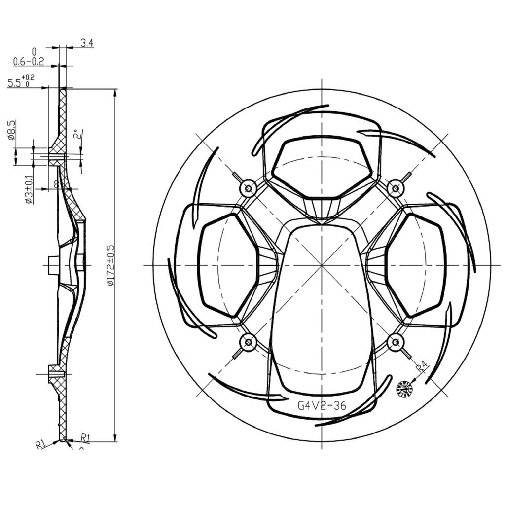 36 zobu 170 mm alumīnija viens priekšējais zobrats, melns