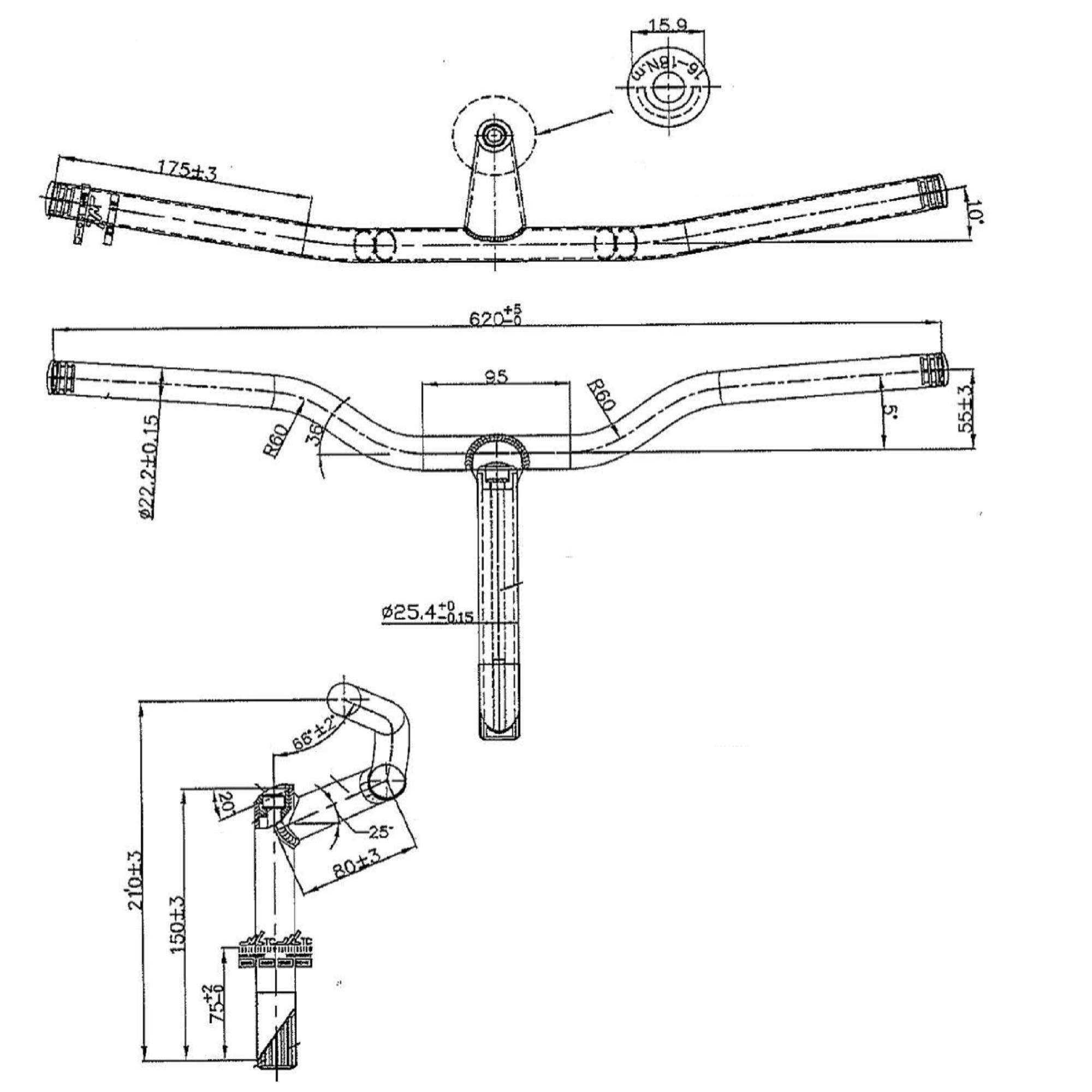 handlebars stem 620mm 80mm