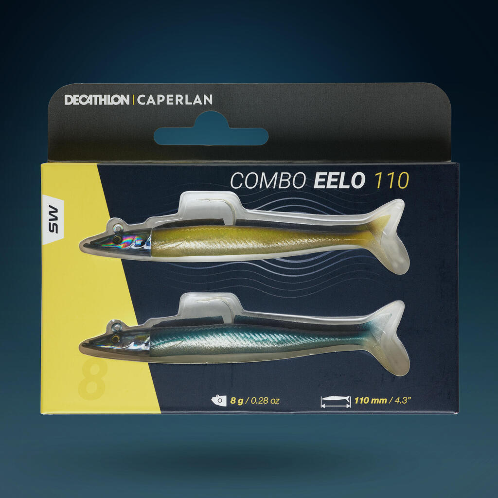 COMBO leurres souples shad lançon EELO 110 12gr DOS NOIR/DOS BLANC