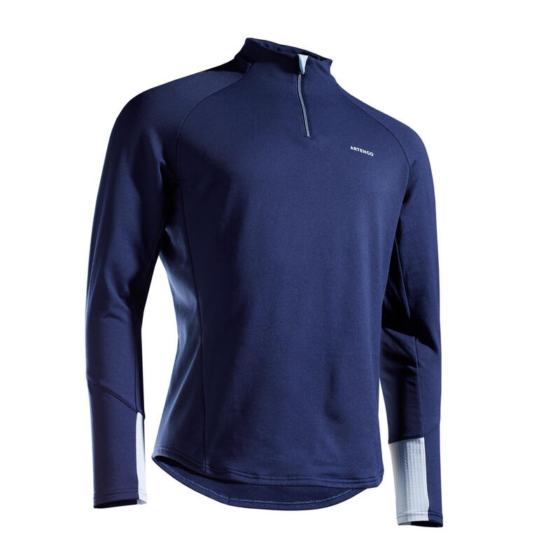 Tennisshirt met lange mouwen voor heren Thermic 1/2 rits marineblauw