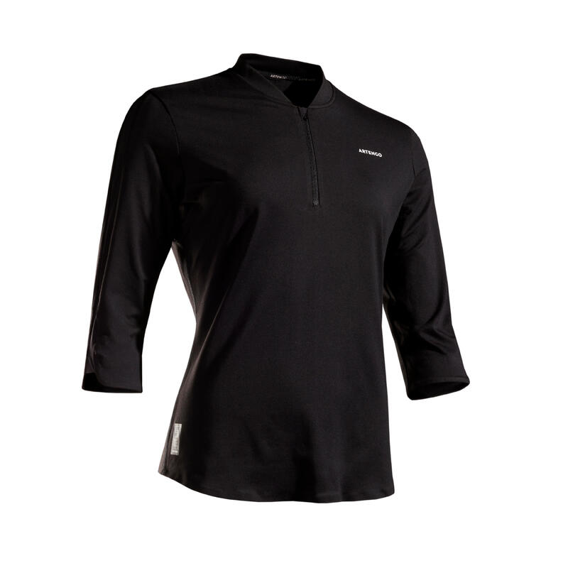 Bluză cu Mânecă 3/4 Tenis Dry 900 Negru Damă
