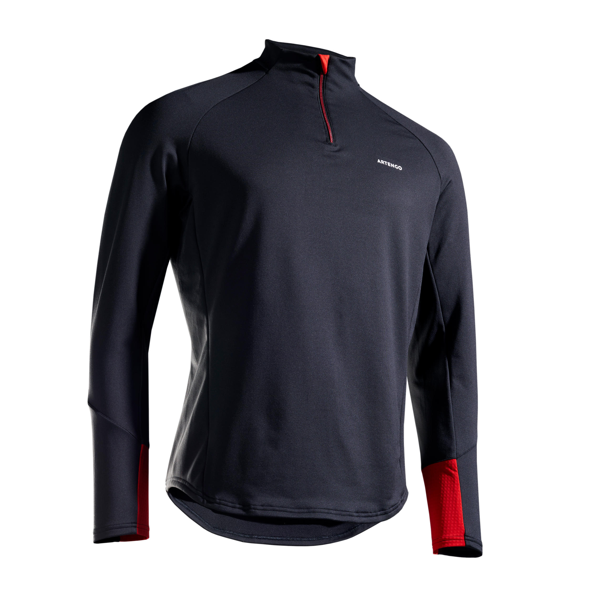 Men Tennis Long-Sleeved Warm 1/2 Zip Top - Black/Red