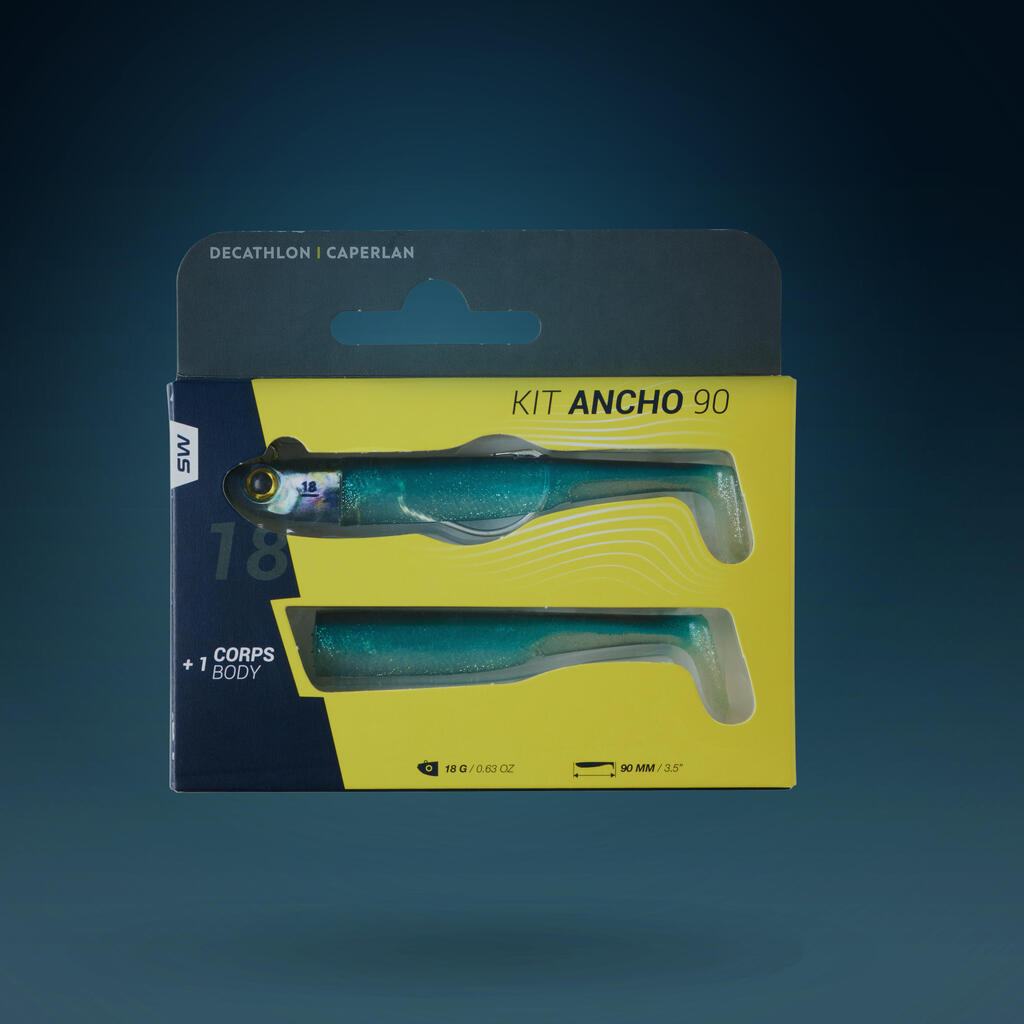 COMBO leurres souples texan ANCHO 90 8g Têterouge/jaune fluo pêche en mer
