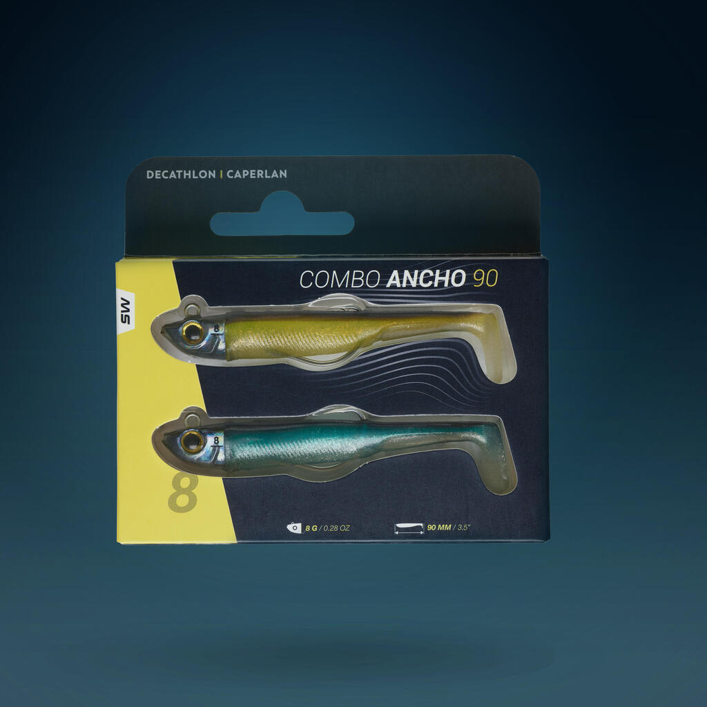 COMBO leurres souples texan ANCHO 90 8g Têterouge/jaune fluo pêche en mer