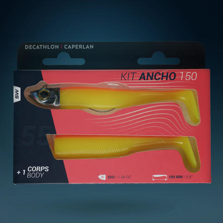 KIT leurres souples shad texan anchois ANCHO 150 55gr orange pêche en mer