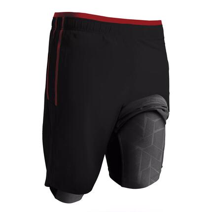 Short de football adulte 3 en 1 TRAXIUM noir et rouge