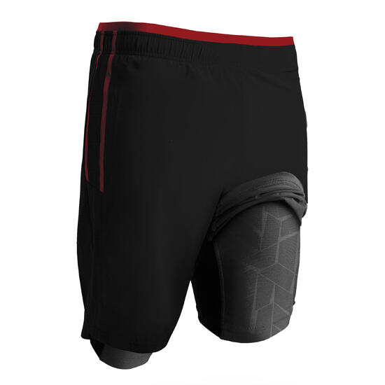 Short de football adulte 3 en 1 TRAXIUM noir et rouge