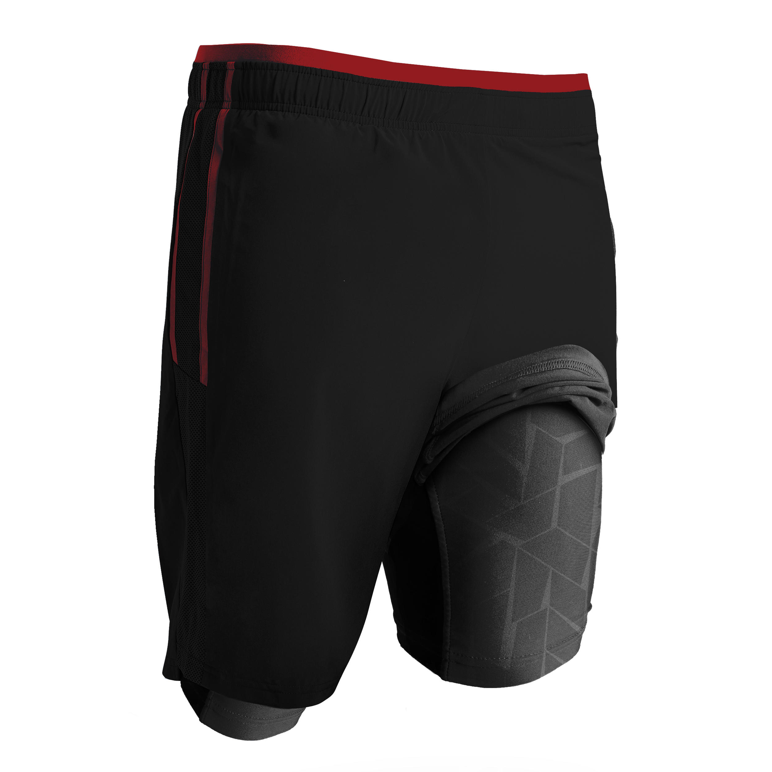 KIPSTA Adult 3-in-1 Football Shorts Traxium - Black/Red