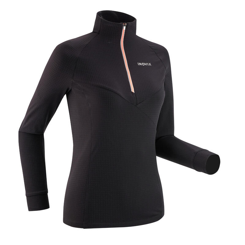 Tee-shirt manches longues de ski de fond léger noir - XC S tee-shirt 500 - FEMME