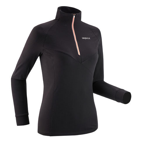 T-shirt ski de fond manches longues léger 1/2 zip Femme XC S LIGHT 500 - Noir