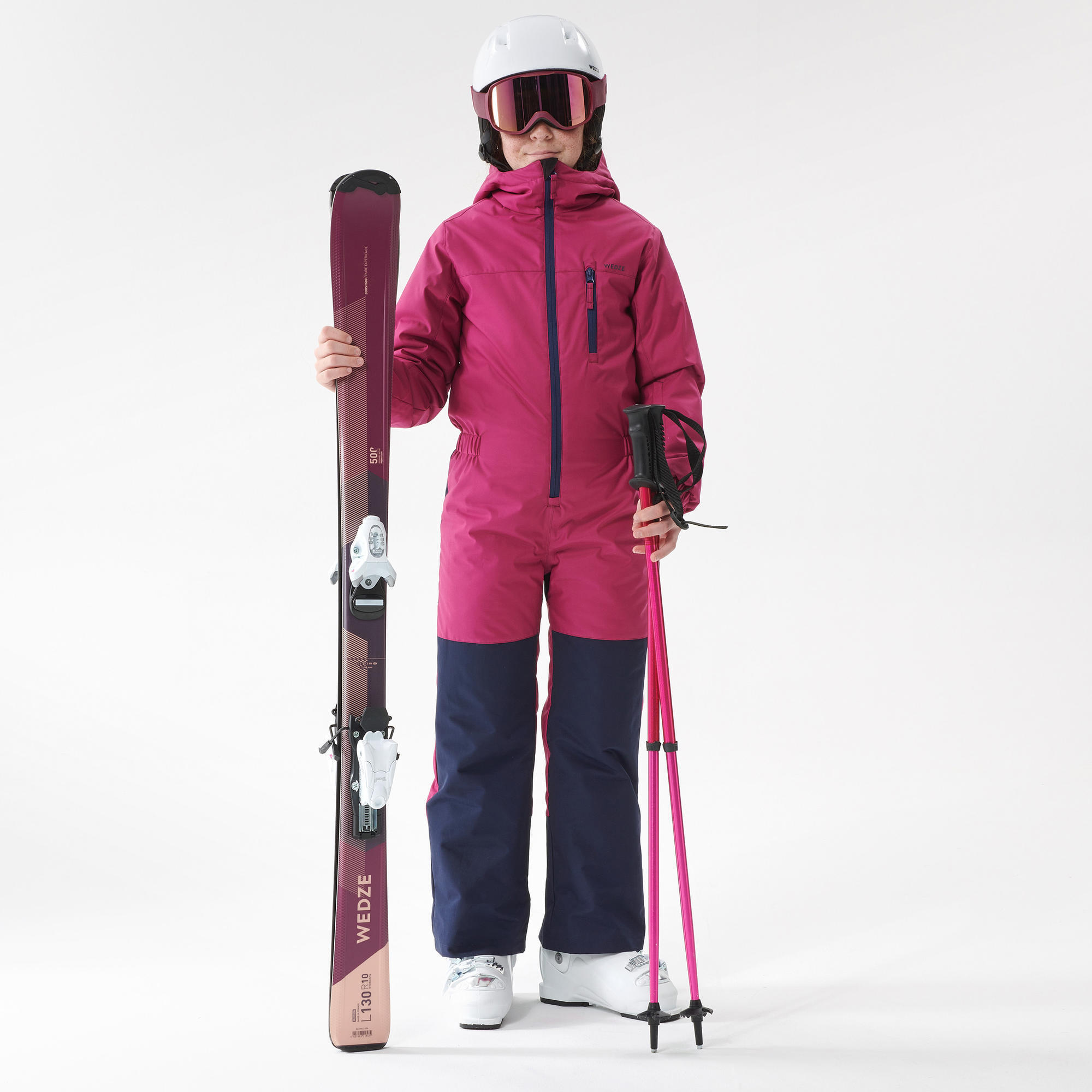 KIDS’ WARM AND WATERPROOF SKI SUIT - 100 - PINK AND NAVY BLUE  5/6