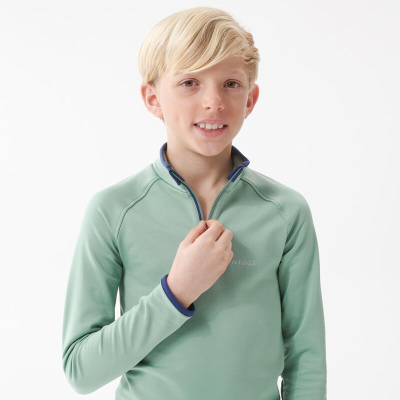 Sous-vêtement de ski enfant FRESHWARM 1/2 zip haut vert d'eau