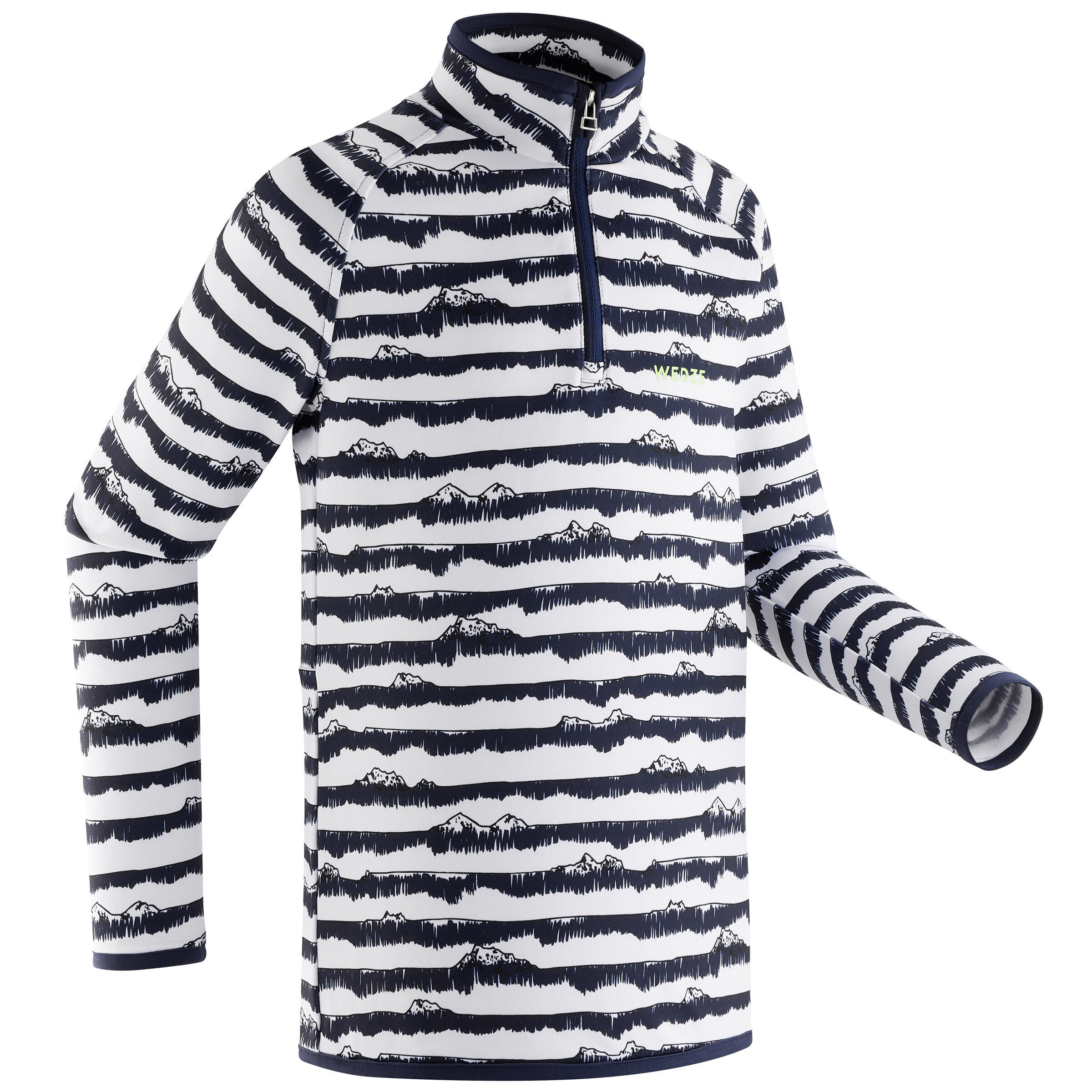 WEDZE Kids’ Ski Base Layer Top FRESHWARM 1/2 Zip - Blue Striped