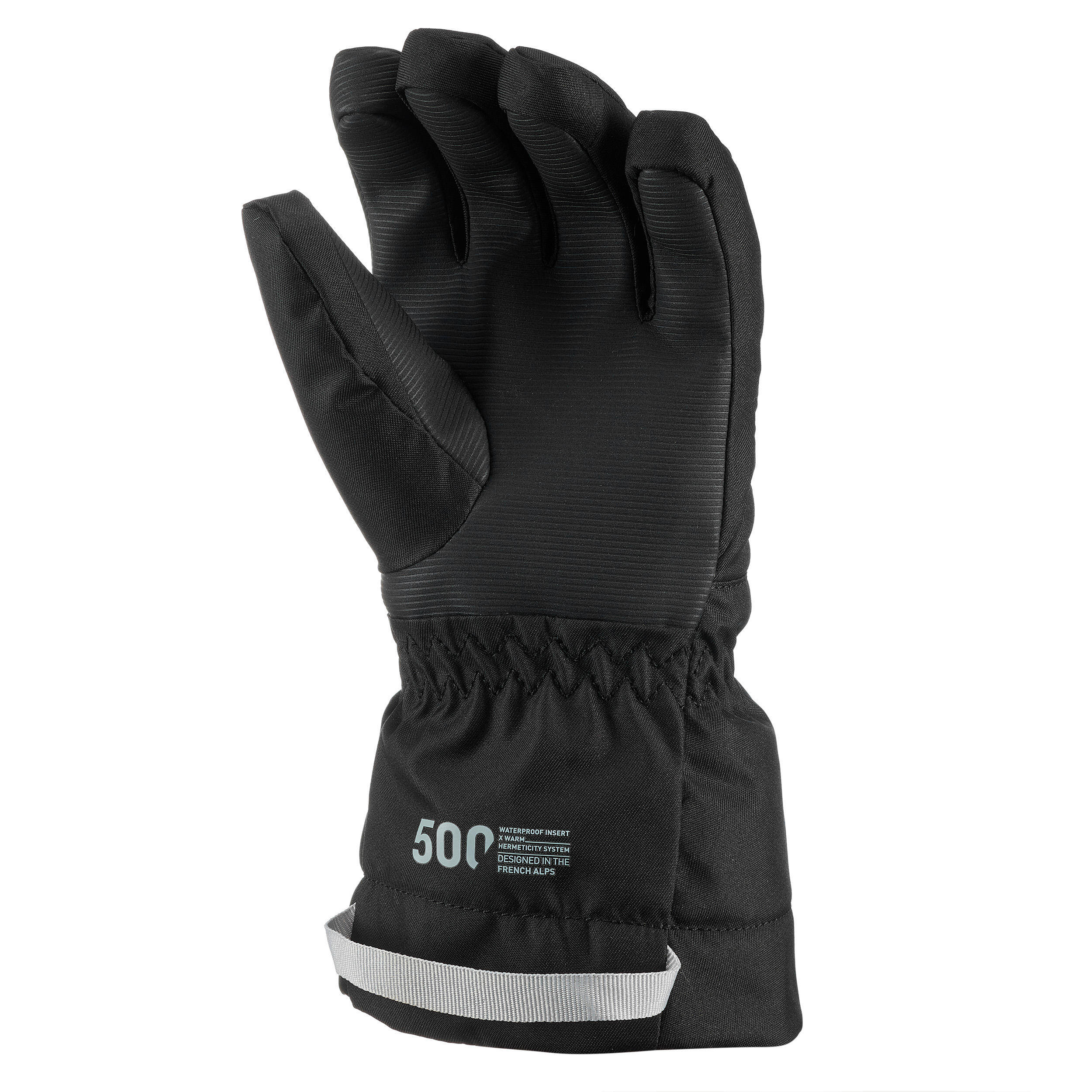 KIDS’ WARM AND WATERPROOF SKI GLOVES 500 BLACK -  2