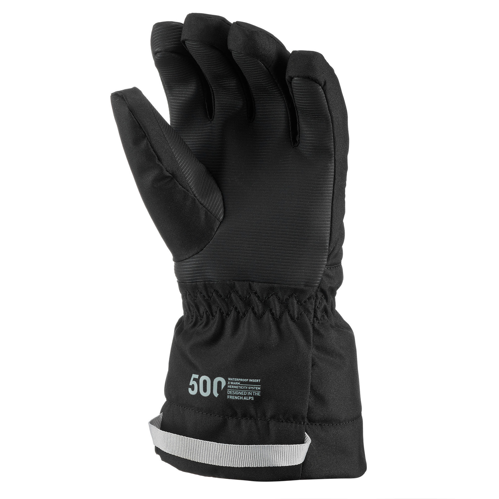 WARM, WATERPROOF CHILDREN'S SKI GLOVES 500 BLACK