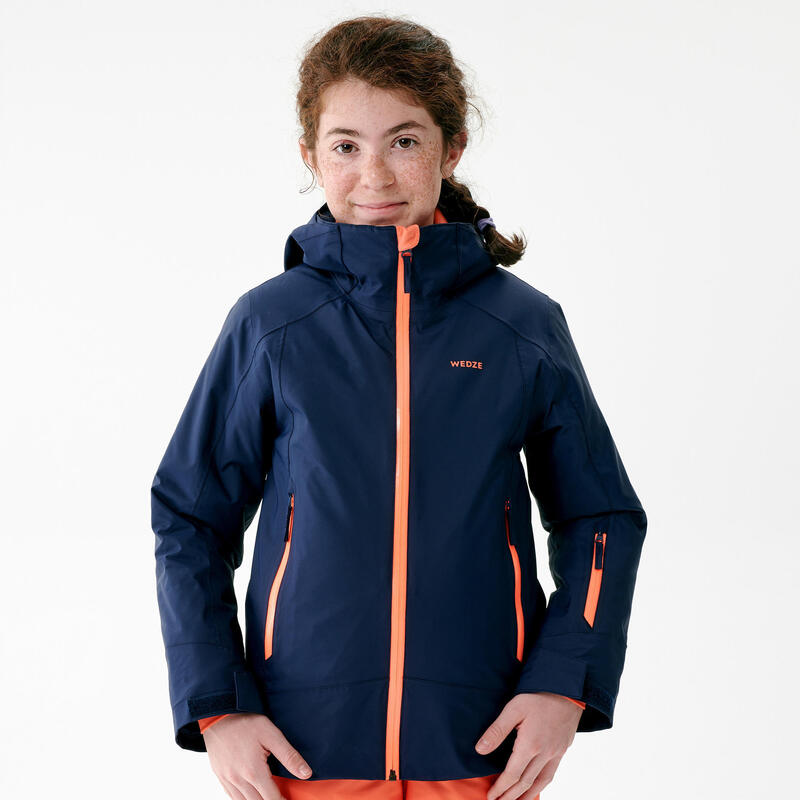 VESTE DE SKI ENFANT CHAUDE ET IMPERMEABLE - 500 BLEUE MARINE ET CORAIL