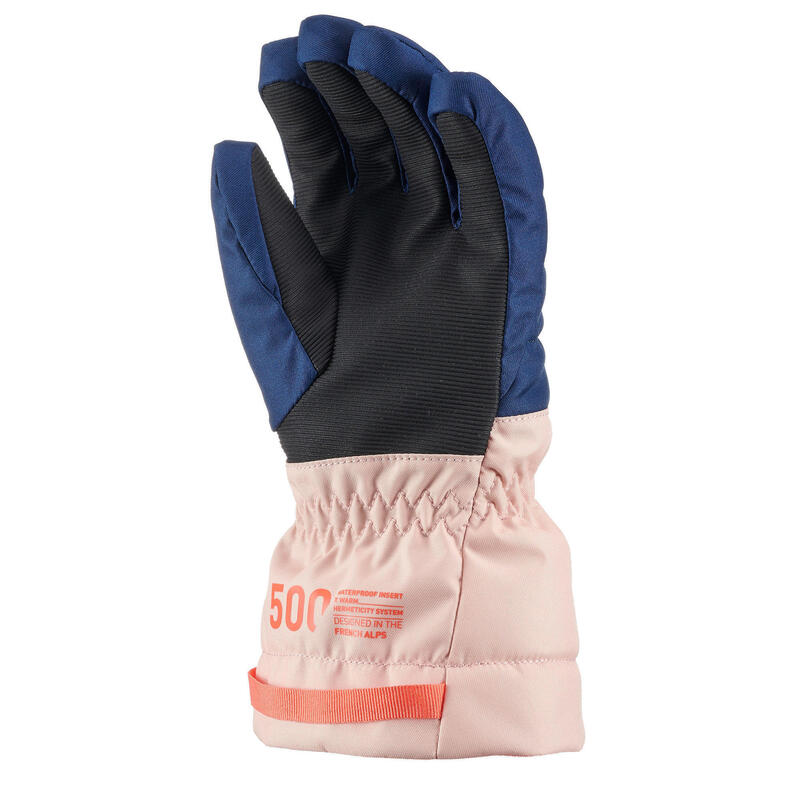 GANTS DE SKI ENFANT CHAUDS ET IMPERMEABLES 500 BLEU ROSE