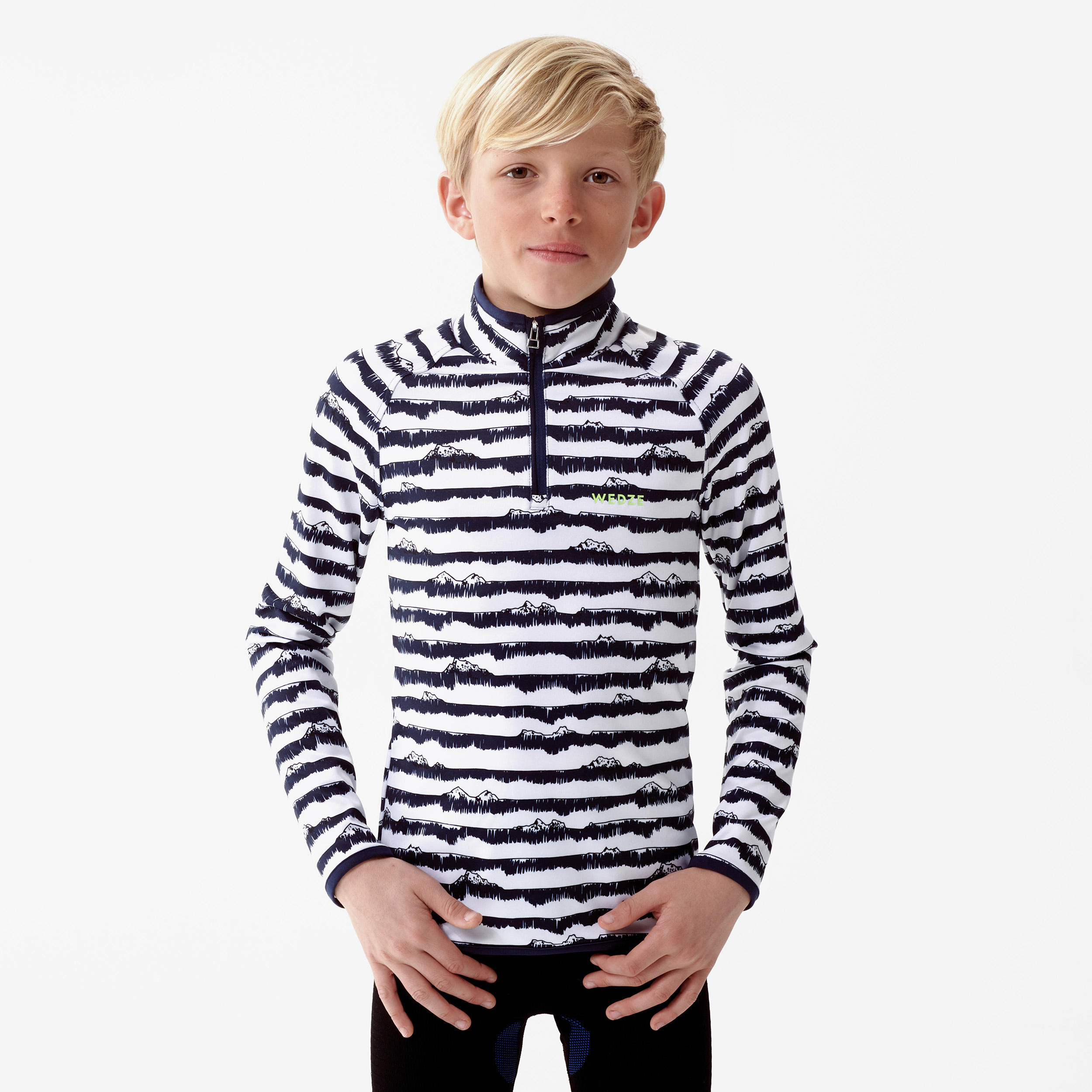 Kids’ Ski Base Layer Top FRESHWARM 1/2 Zip - Blue Striped 6/7