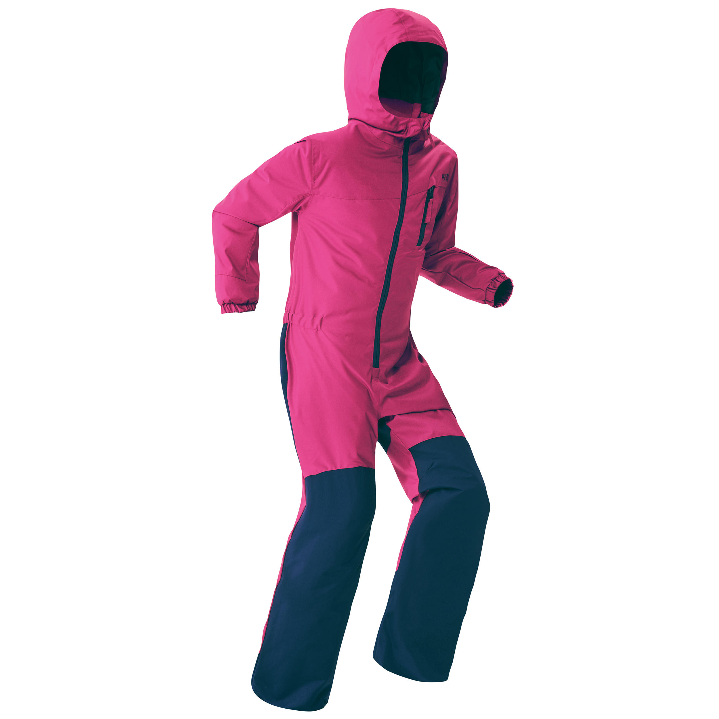 KIDS' WARM AND WATERPROOF SKI SUIT 100 PINK AND NAVY BLUE
