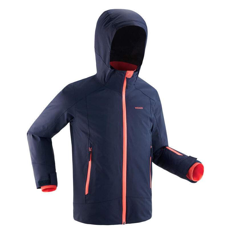 CHAQUETA DE ESQUÍ NIÑOS CÁLIDA E IMPERMEABLE 500 AZUL MARINO Y CORAL