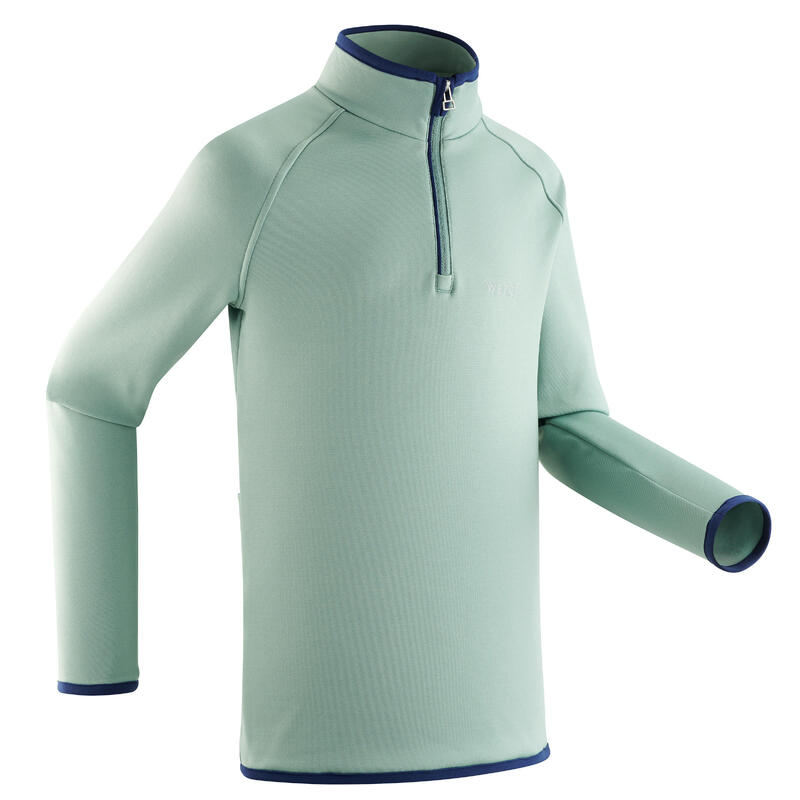 Maglia termica sci bambino FRESWARM 1/2 ZIP verde oliva