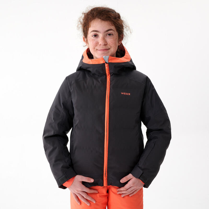 Warme en waterdichte ski-jas voor kinderen 580 WARM grijs/koraal