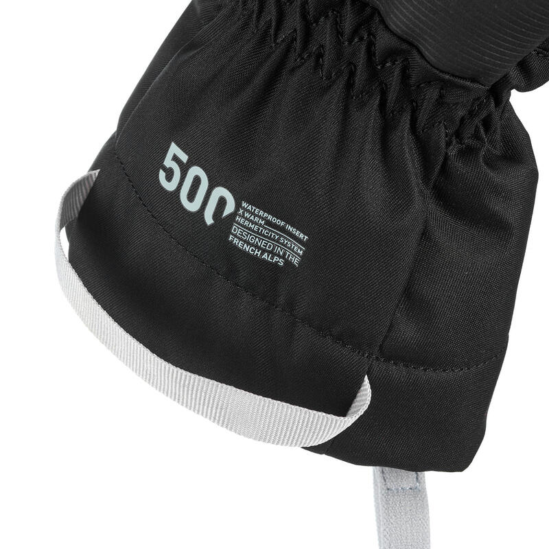 Warme en waterdichte skihandschoenen voor kinderen 500 zwart