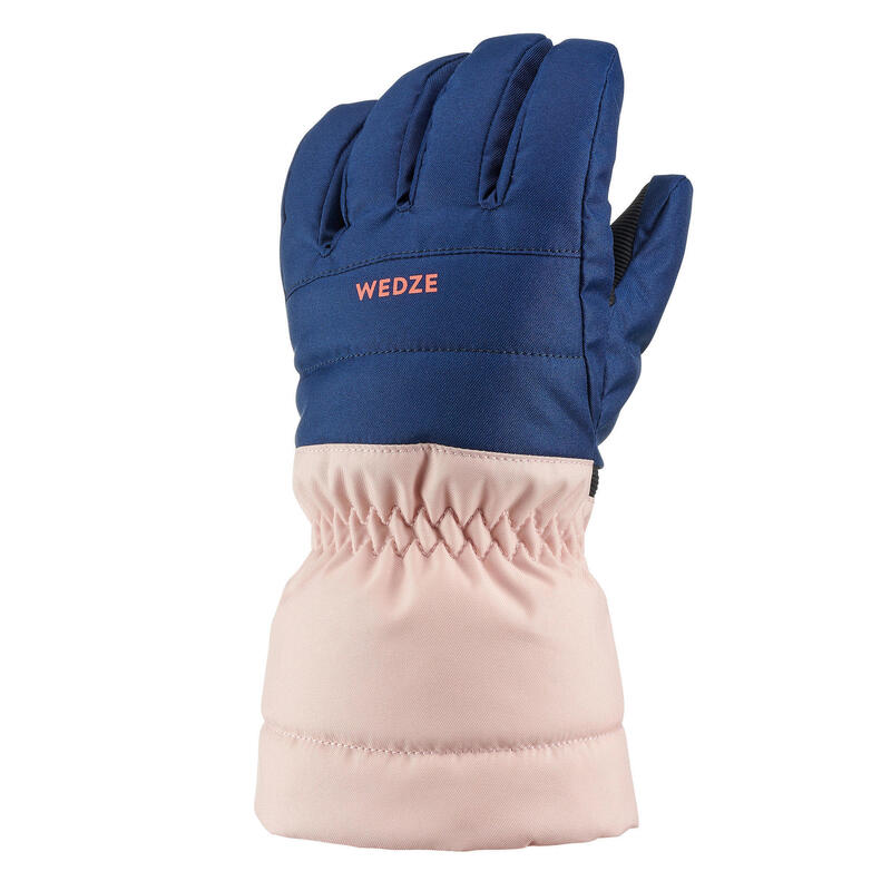 GANTS DE SKI ENFANT CHAUDS ET IMPERMEABLES 500 BLEU ROSE