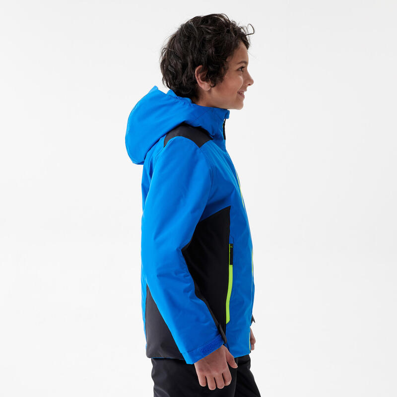 Warme en waterdichte ski-jas voor kinderen 500 blauw zwart