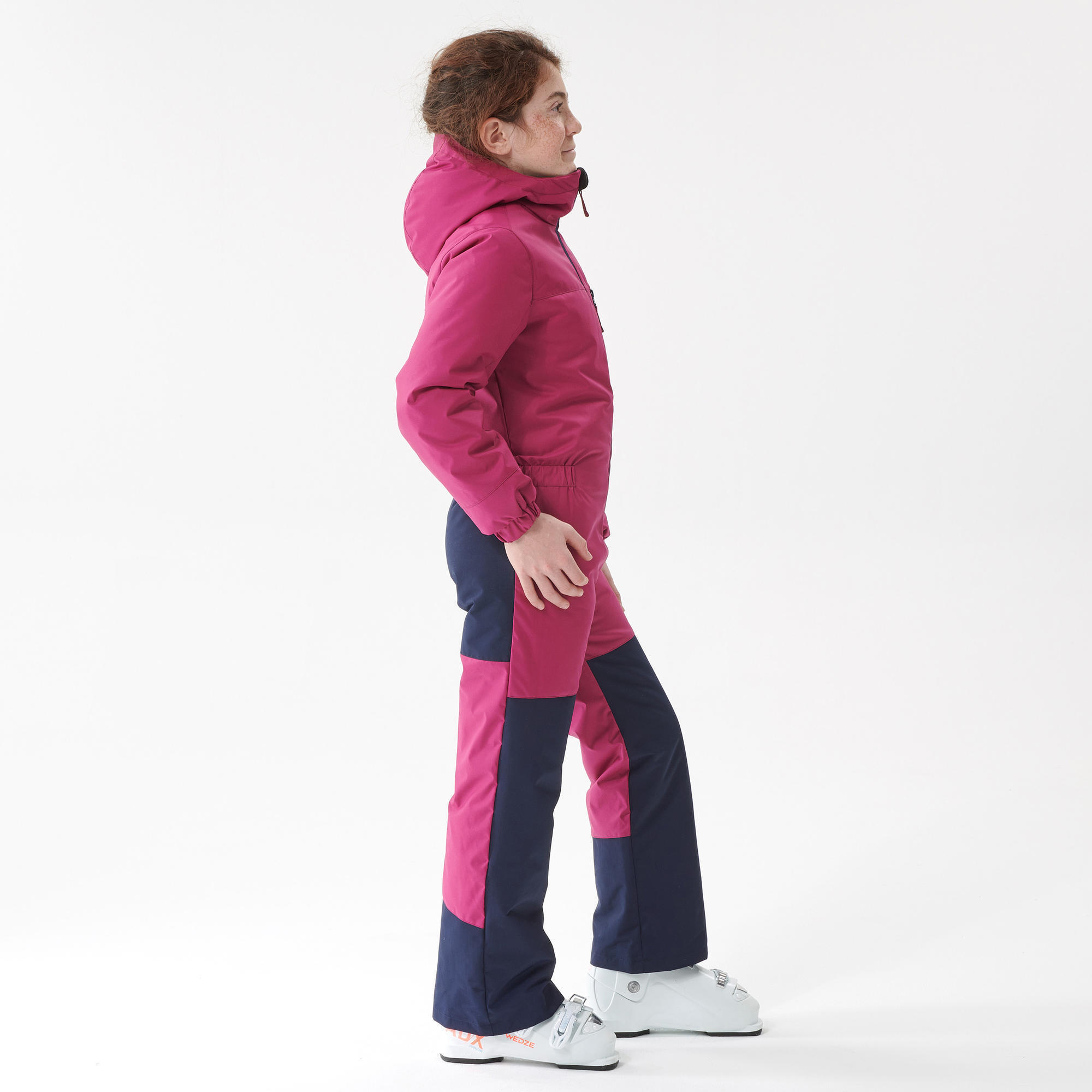 KIDS’ WARM AND WATERPROOF SKI SUIT - 100 - PINK AND NAVY BLUE  3/6