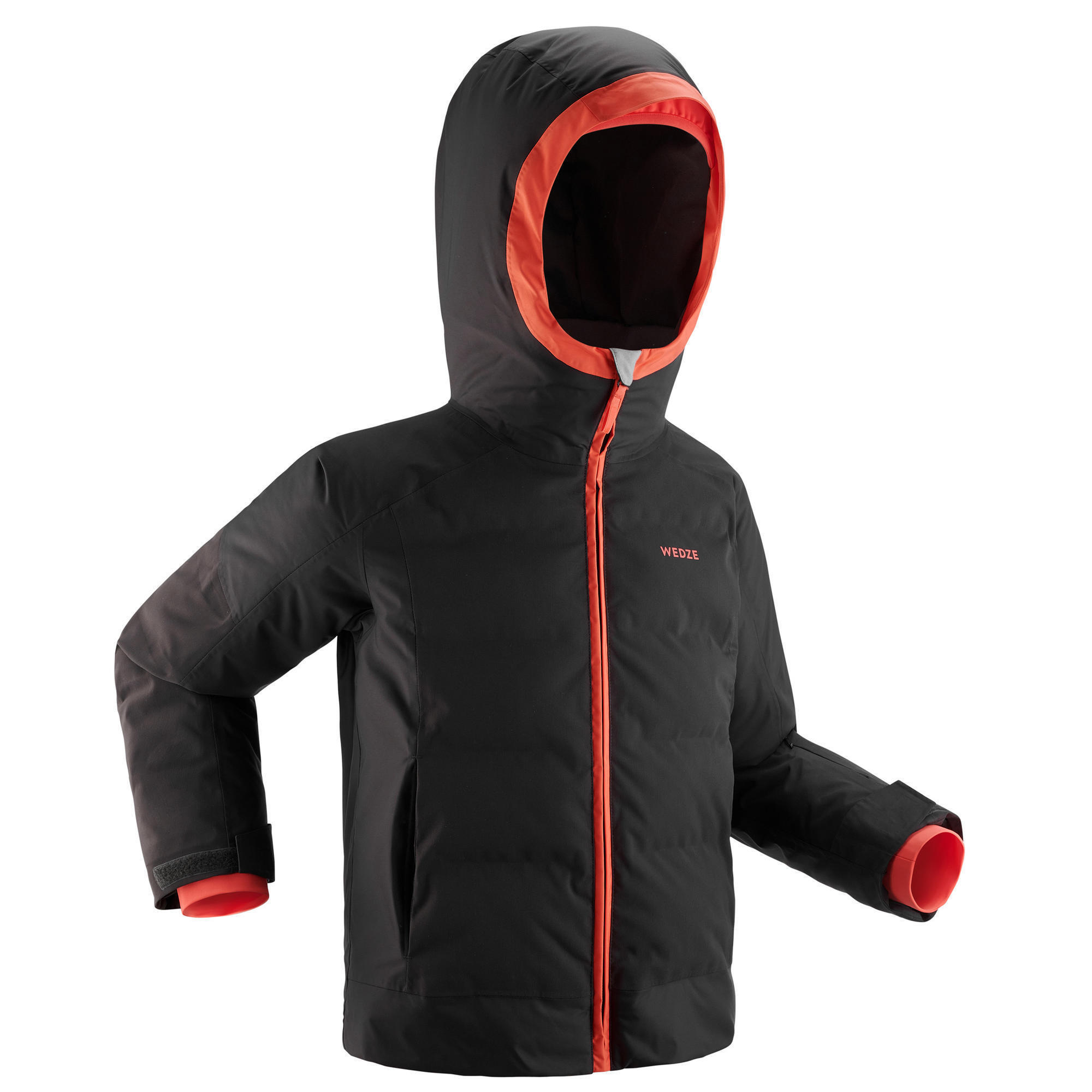 WEDZE KIDS’ EXTRA WARM AND WATERPROOF PADDED SKI JACKET - 580 WARM GREY AND CORAL