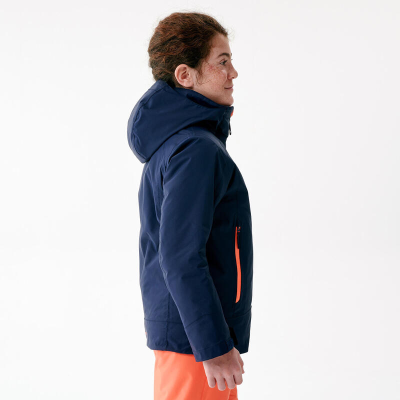 VESTE DE SKI ENFANT CHAUDE ET IMPERMEABLE - 500 BLEUE MARINE ET CORAIL