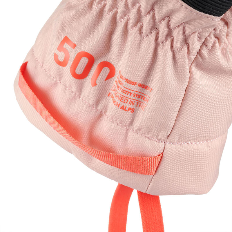 兒童保暖防水滑雪手套 500 藍色粉色